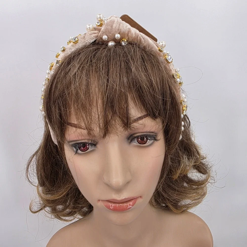 SIMPLY SOUTHERN Champagne Velvet Pearl Rhinestone Embellished Headband NWT